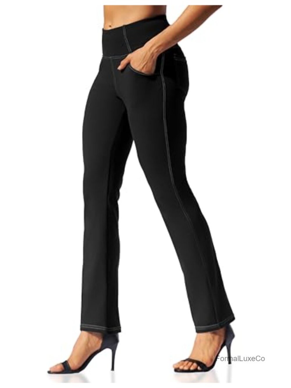 High Waisted Yoga Pants with Pockets, 4-Way Stretchy Straight Leg